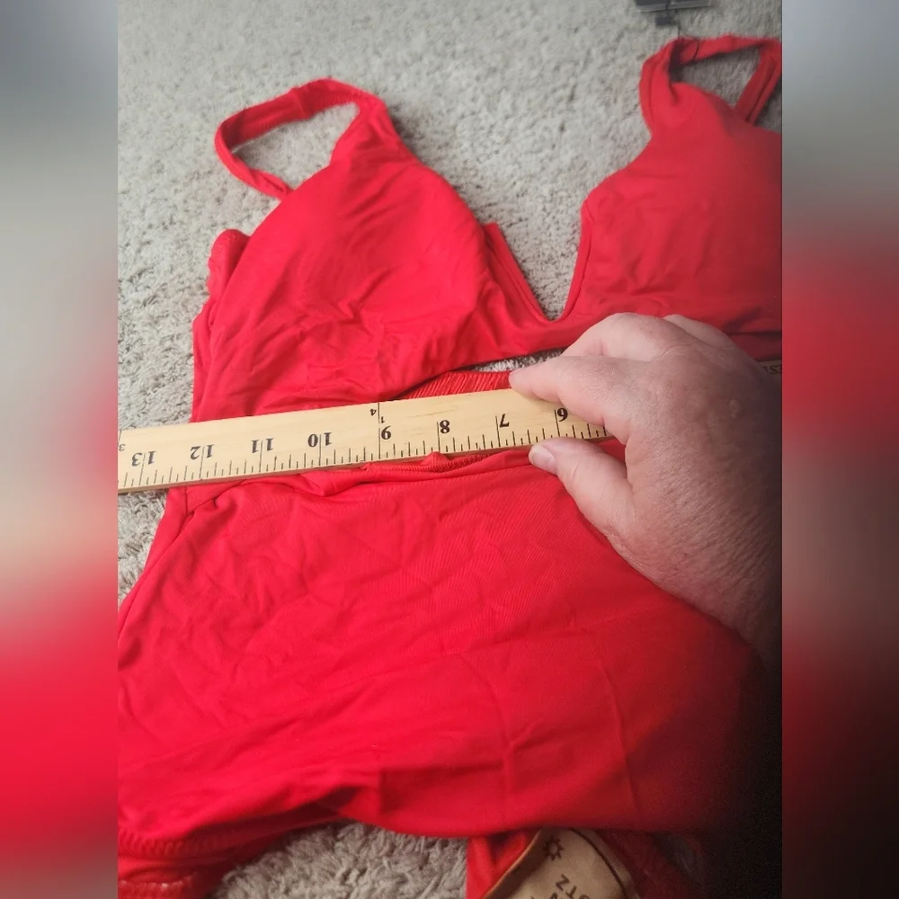 Meyeeka Red Sexy Hard Wire With cut out tummy control One-Piece Swimsuit - L
